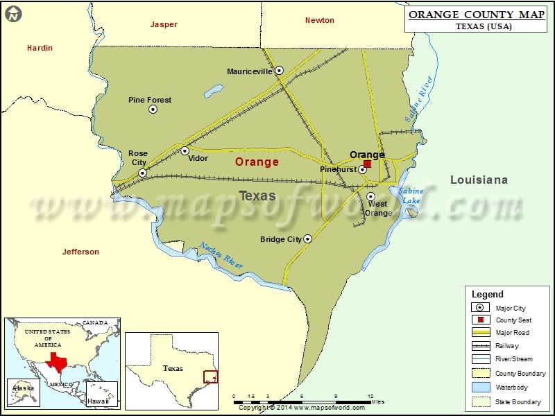 Orange County Map, Texas