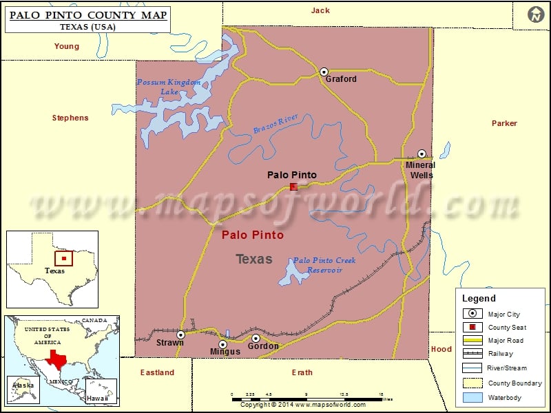 Palo Pinto County Map, Texas
