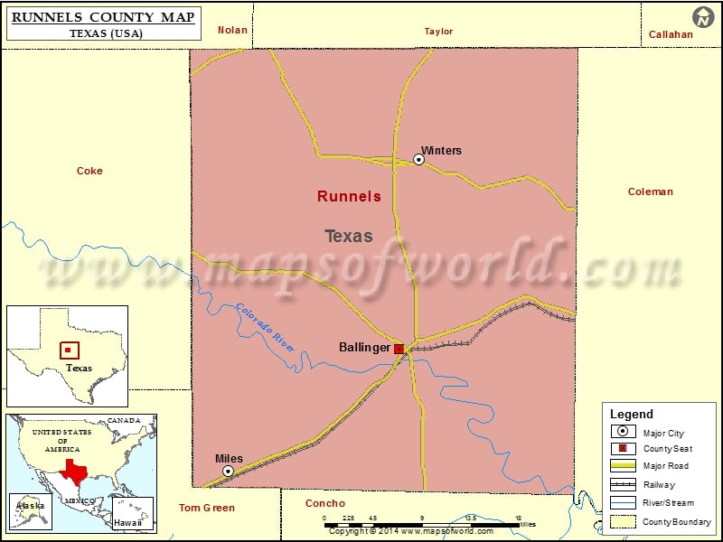 Runnels County Map, Texas