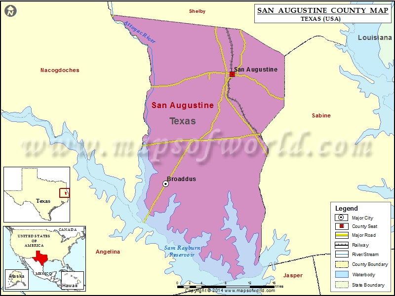 San Augustine County Map, Texas
