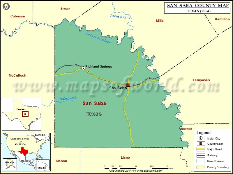 San Saba County Map, Texas