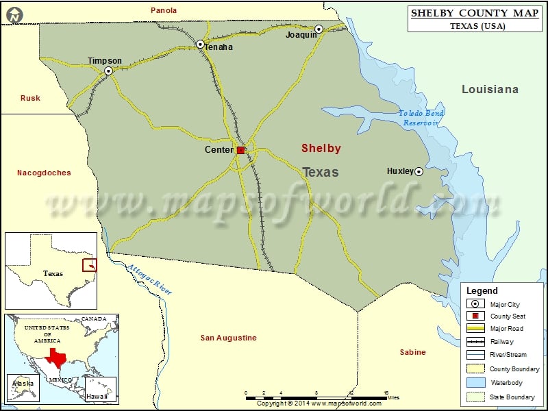 Shelby County Map, Texas