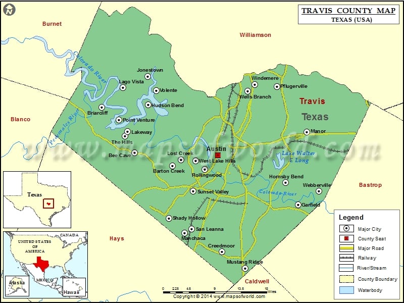 Travis County Map, Texas