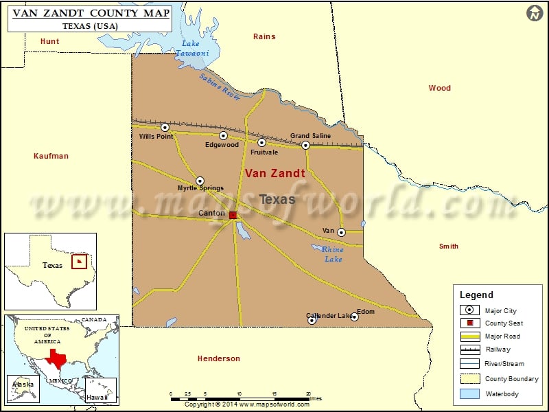 Van Zandt County Map, Texas