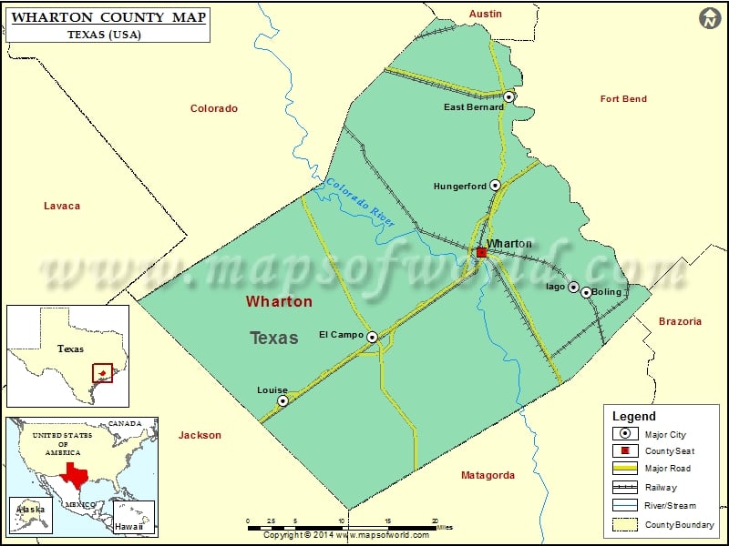 Wharton County Map, Texas