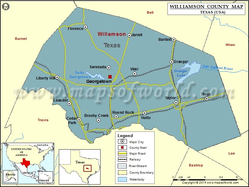 Williamson County Map, Texas