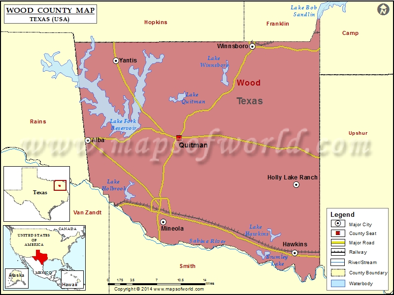 Wood County Map, Texas