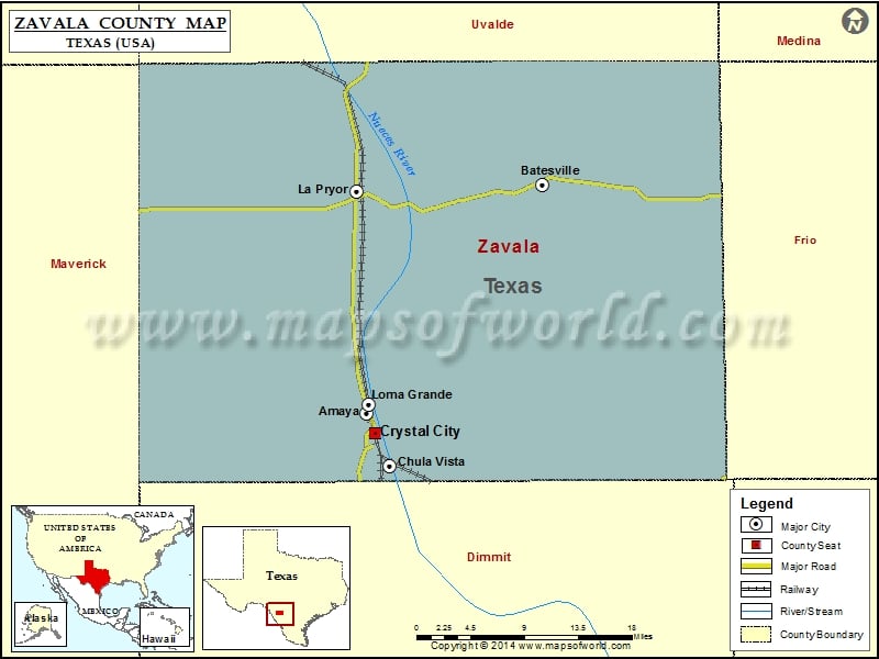 Zavala County Map, Texas