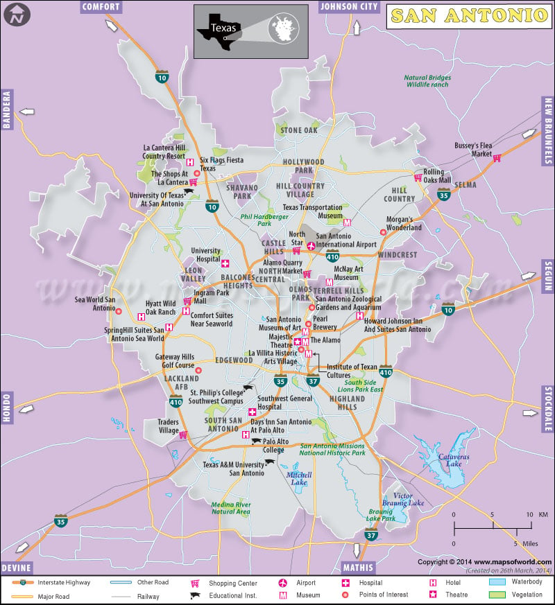 San Antonio Map, Texas