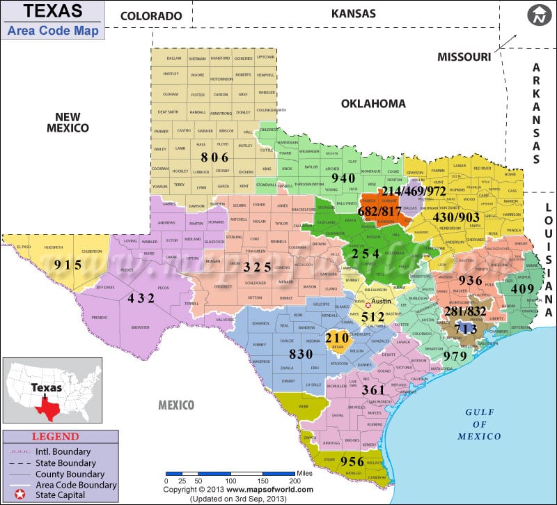 Texas Area Codes Map