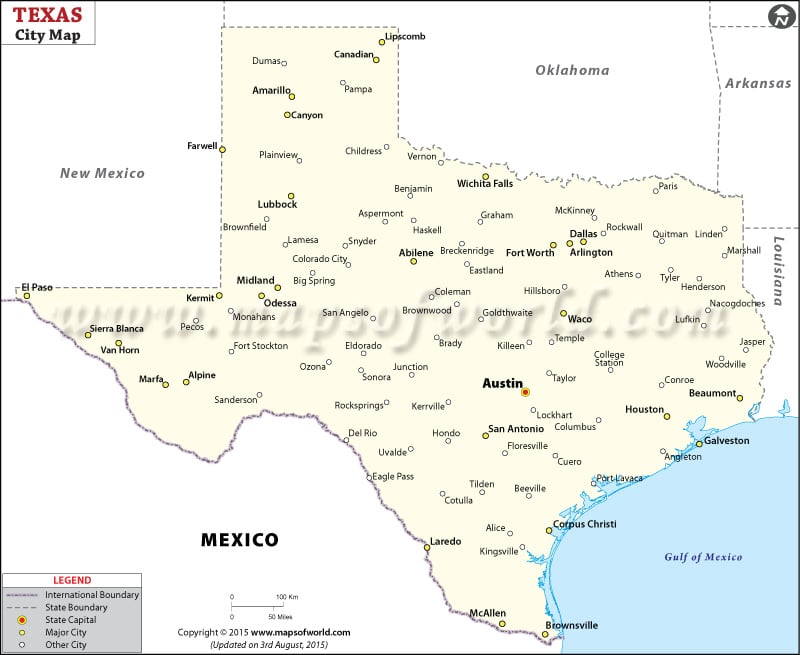 Map of Texas with Cities