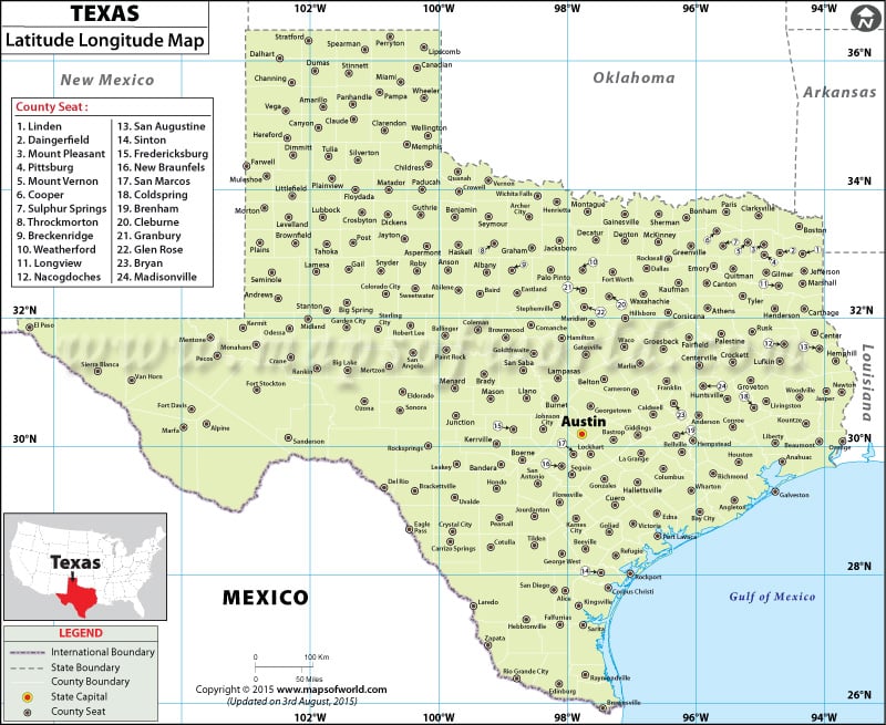 Texas Latitude and Longitude Map