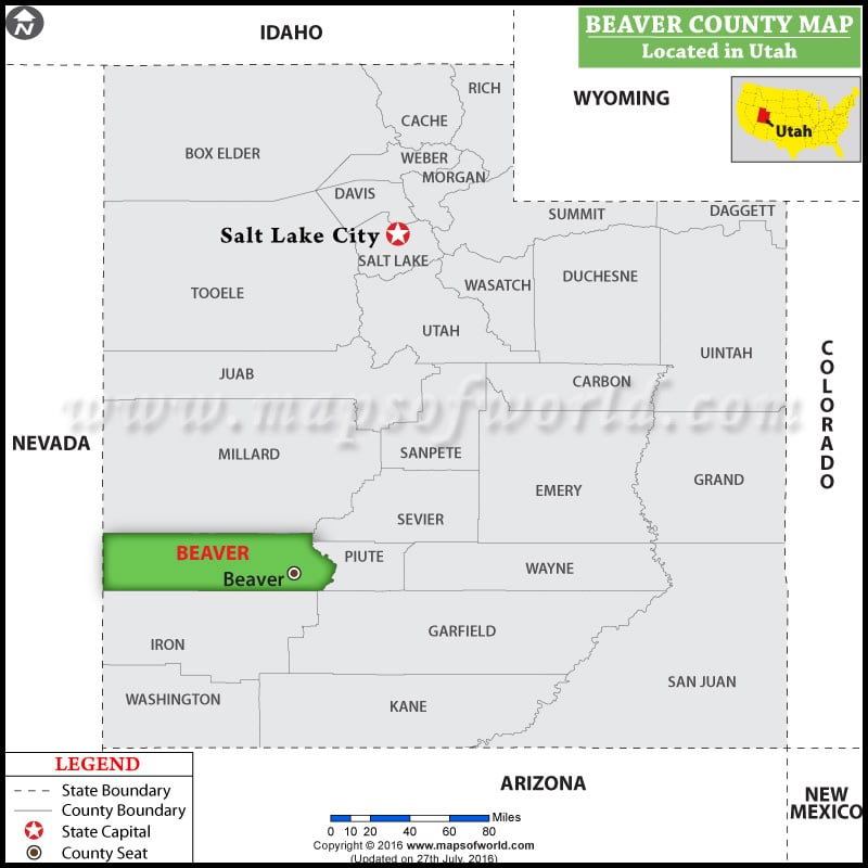 Beaver County Map, Utah