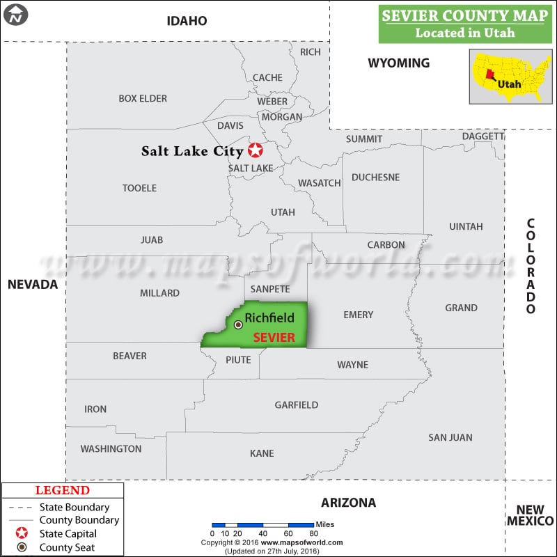 Sevier County Map, Utah