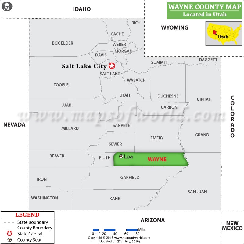 Wayne County Map, Utah