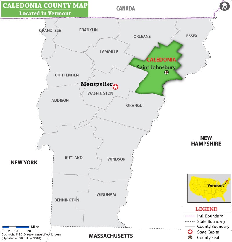 Caledonia County Map, Vermont
