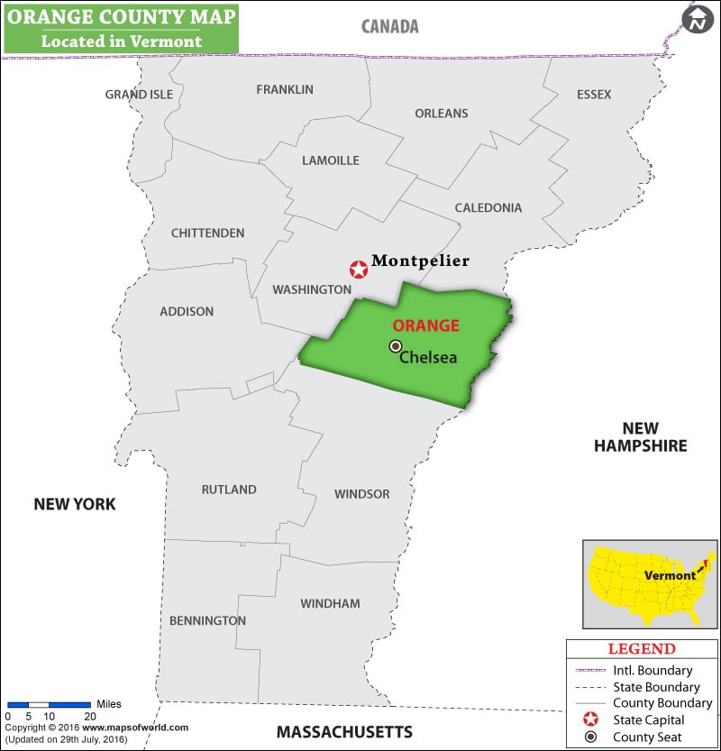 Orange County Map, Vermont