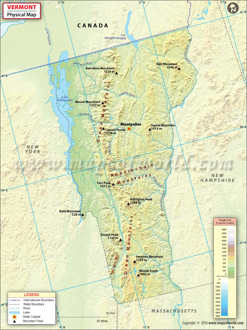 Physical Map of Vermont