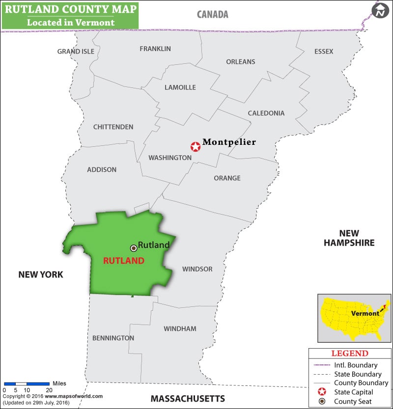 Rutland County Map, Vermont