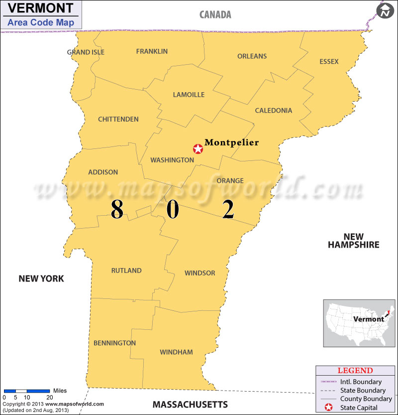 Vermont Area Code Map
