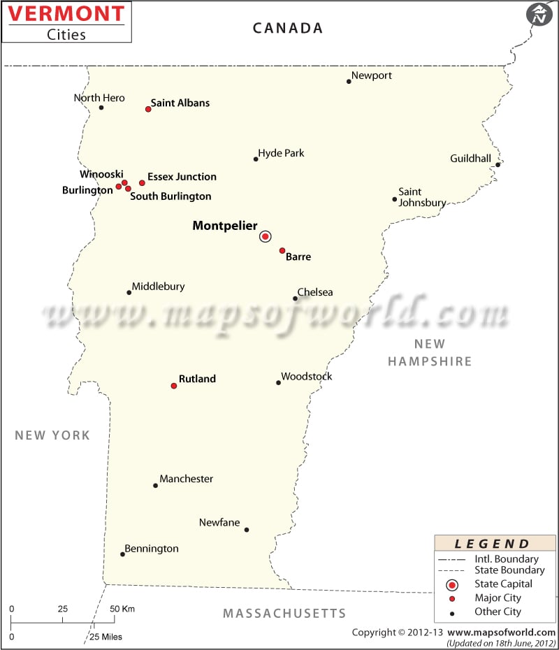 Map of Vermont Cities