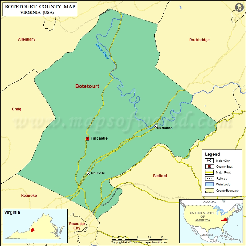 Botetourt County Map, Virginia