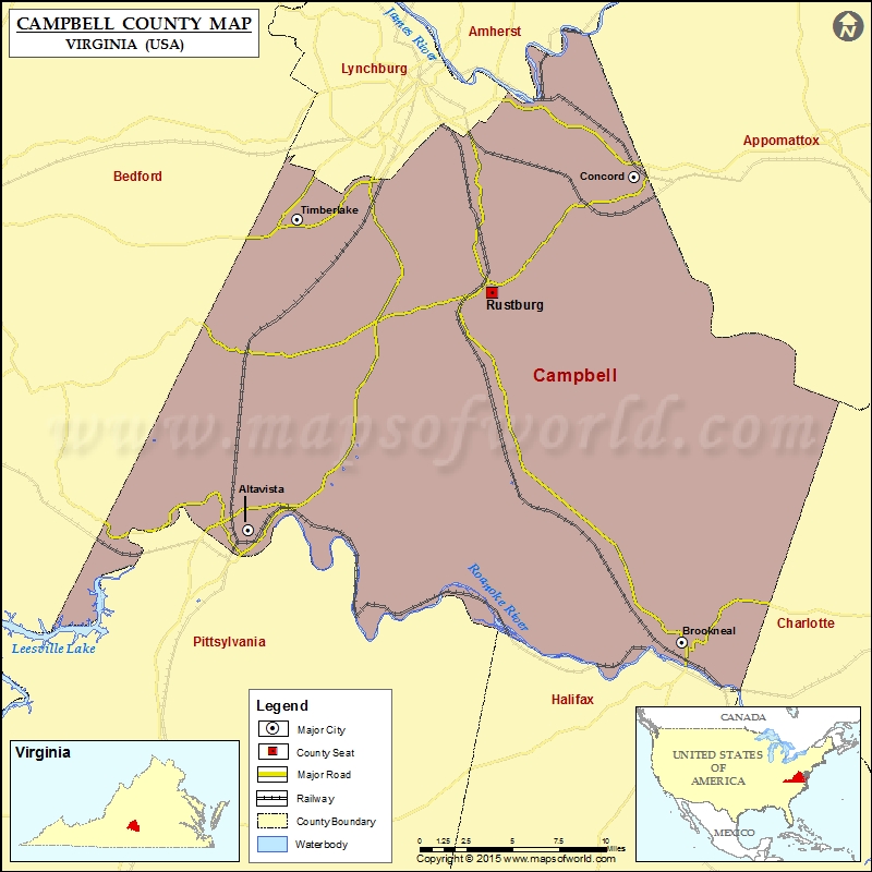 Campbell County Map, Virginia