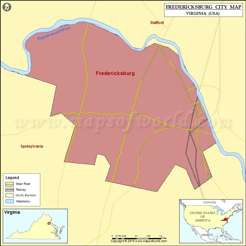 Fredericksburg City Map, Virginia