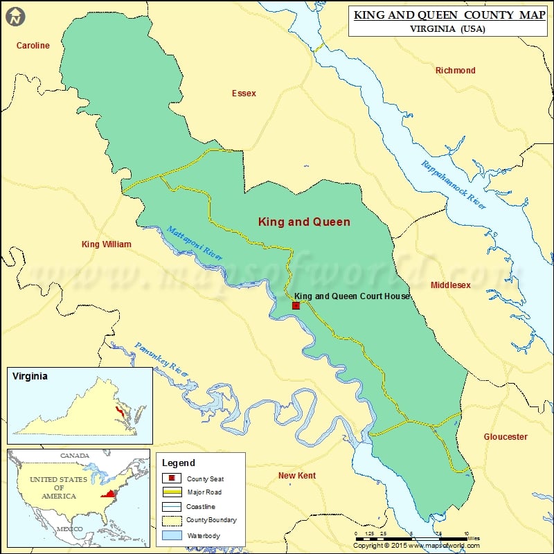 King and Queen County Map, Virginia