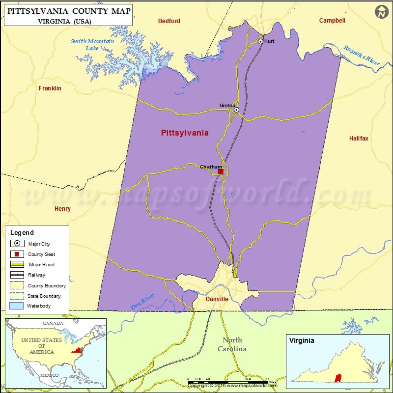 Pittsylvania County Map, Virginia