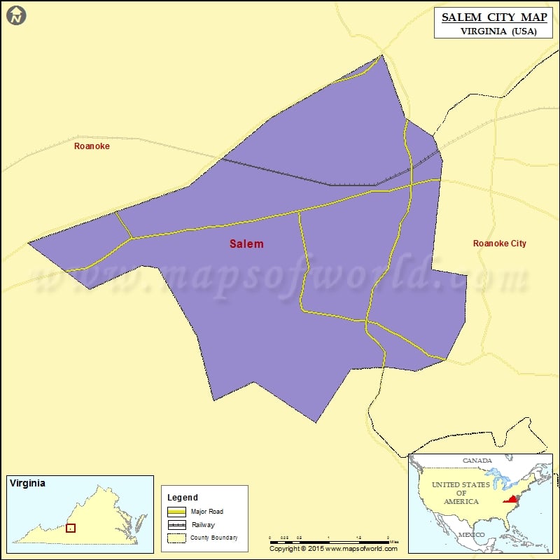 Salem city Map, Virginia