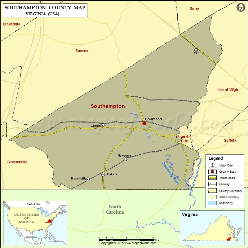 Southampton County Map, Virginia