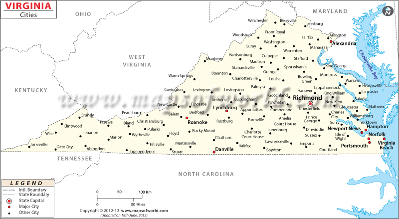 Virginia Map with Cities