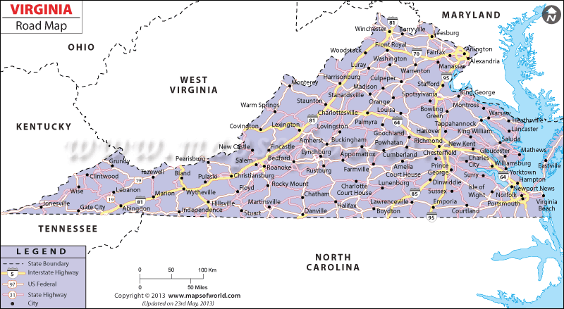 Virginia Road Map Road Map Of Virginia 2755