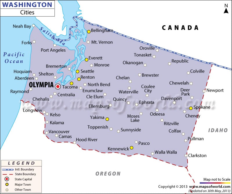 Cities in Washington Map