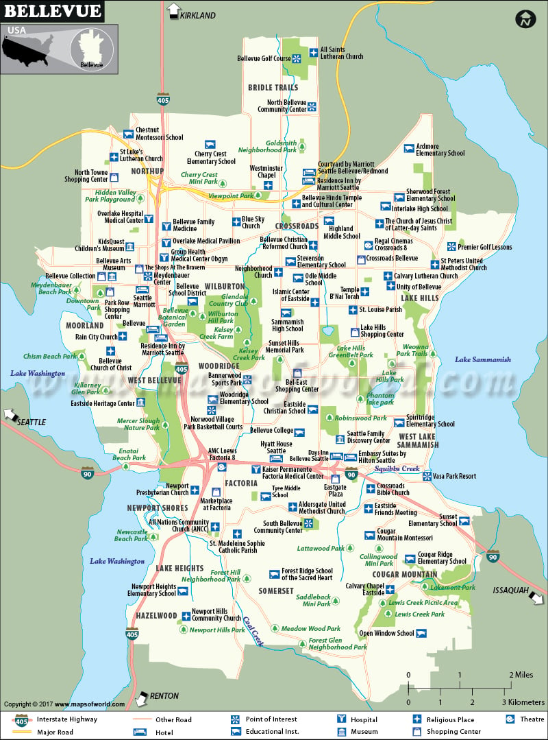 Bellevue City Map, Washington