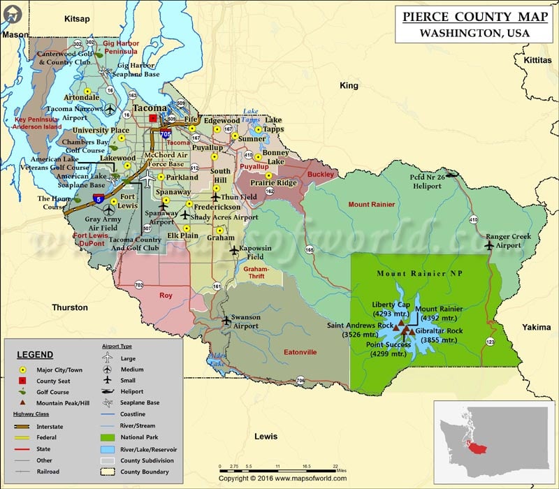 Pierce County Map, Washington