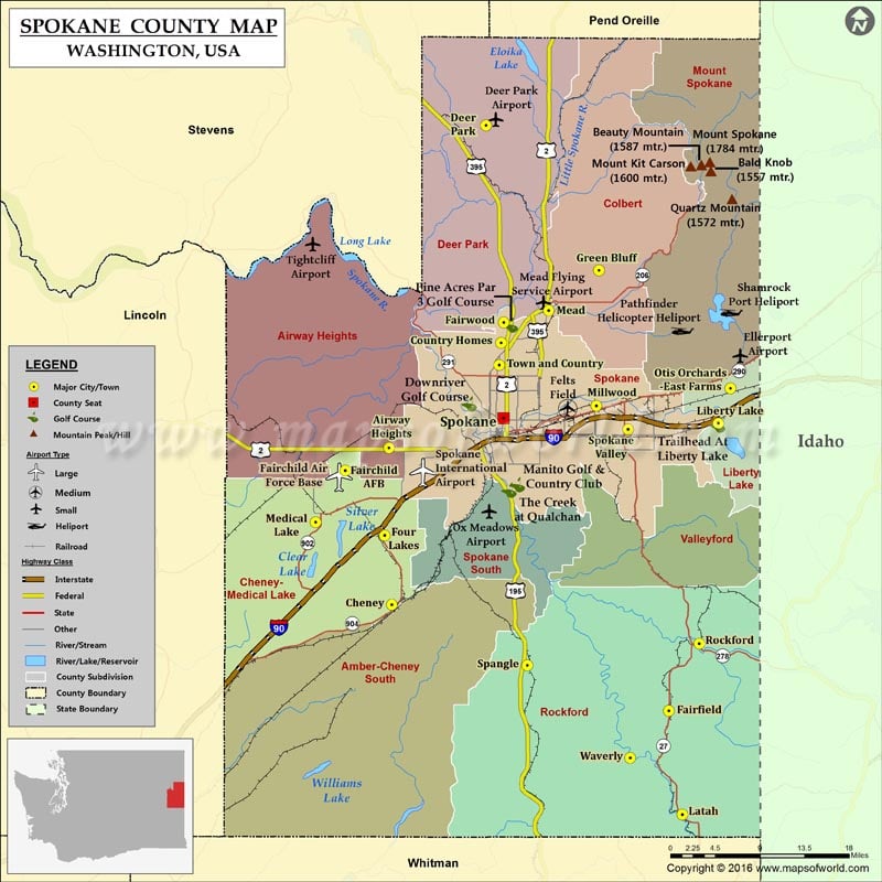 Spokane County Map, Washington