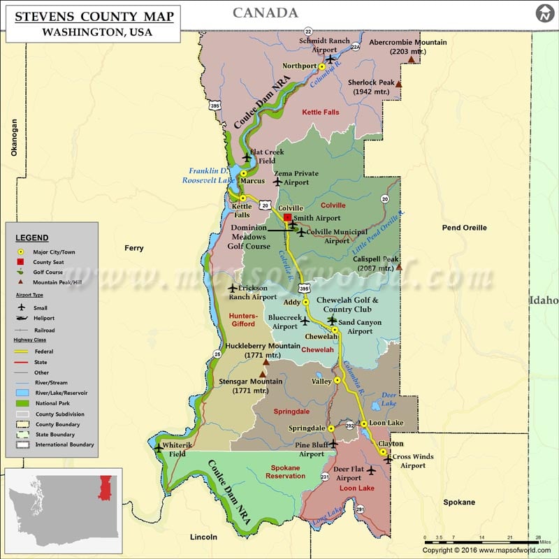 Stevens County Map, Washington