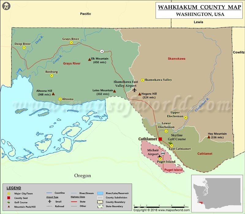 Wahkiakum County Map, Washington