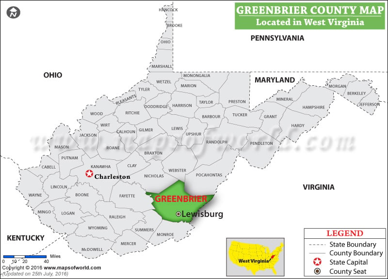 Greenbrier County Map, West Virginia