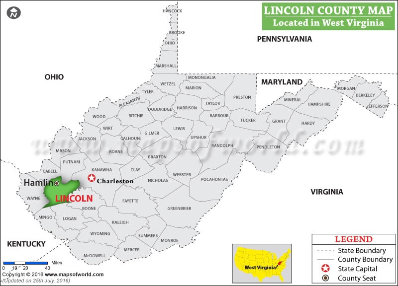 Lincoln County Map, West Virginia