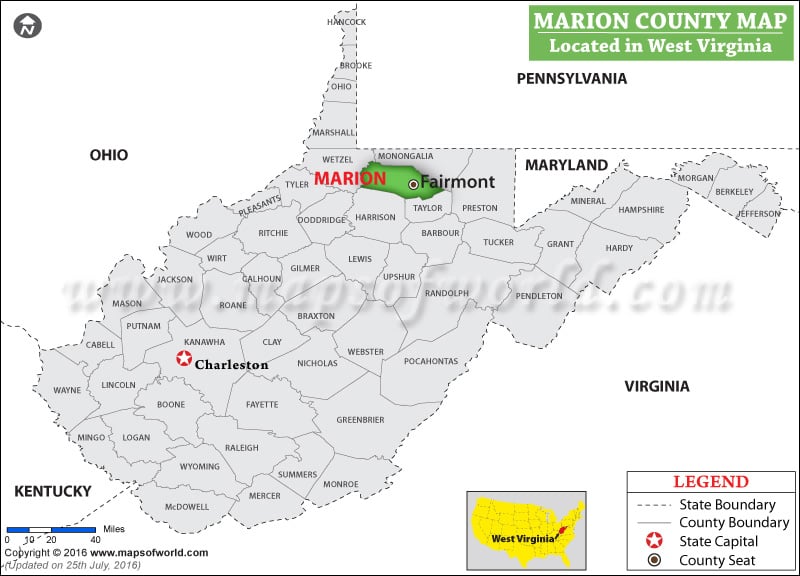 Marion County Map, West Virginia