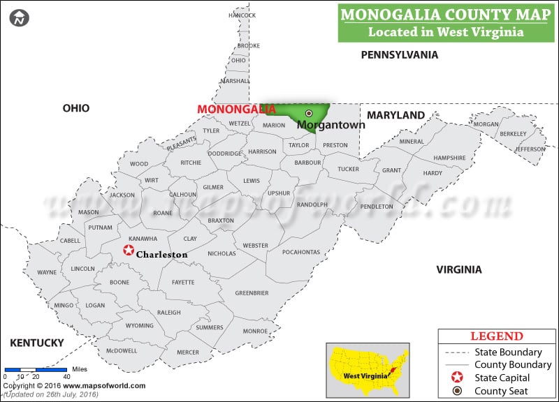 Monongalia County Map, West Virginia