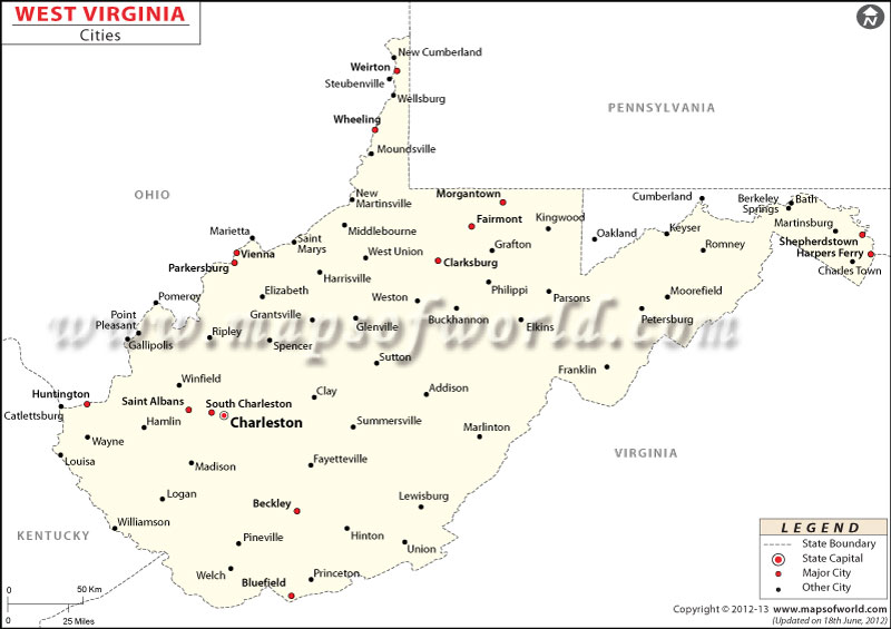 West Virginia Cities Map