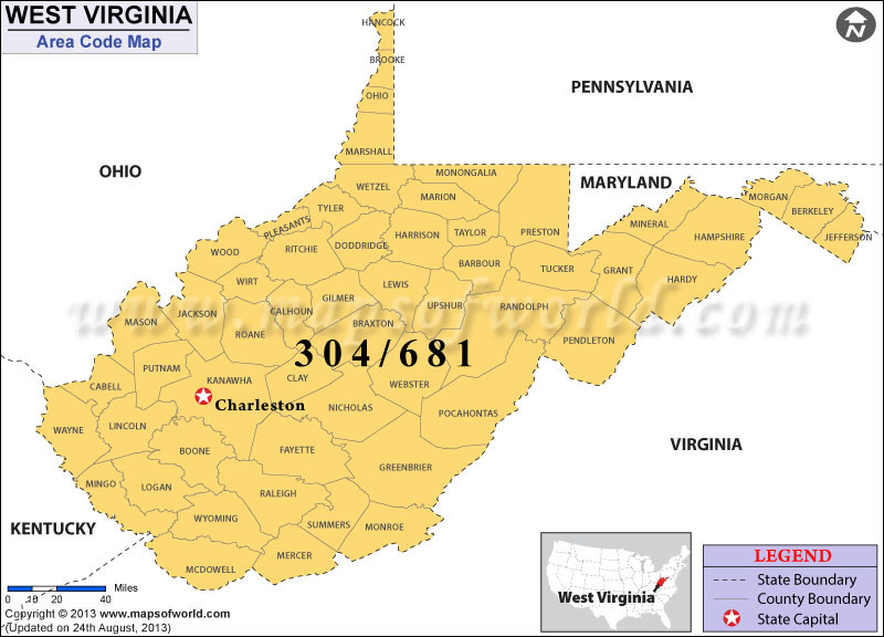 West Virginia Area Code Map