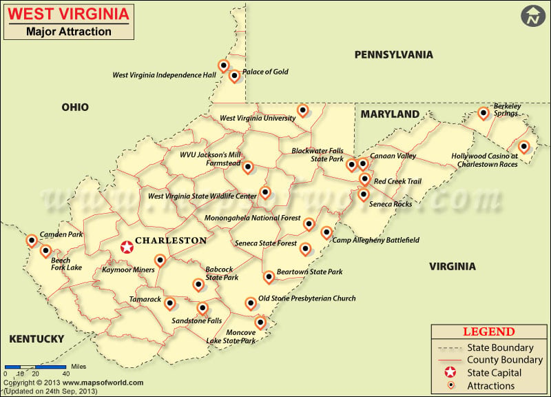 West Virginia Travel Attractions Map