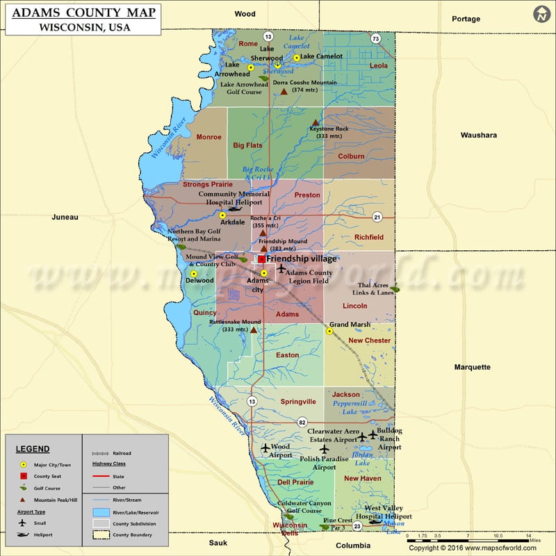 Adams County Map, Wisconsin