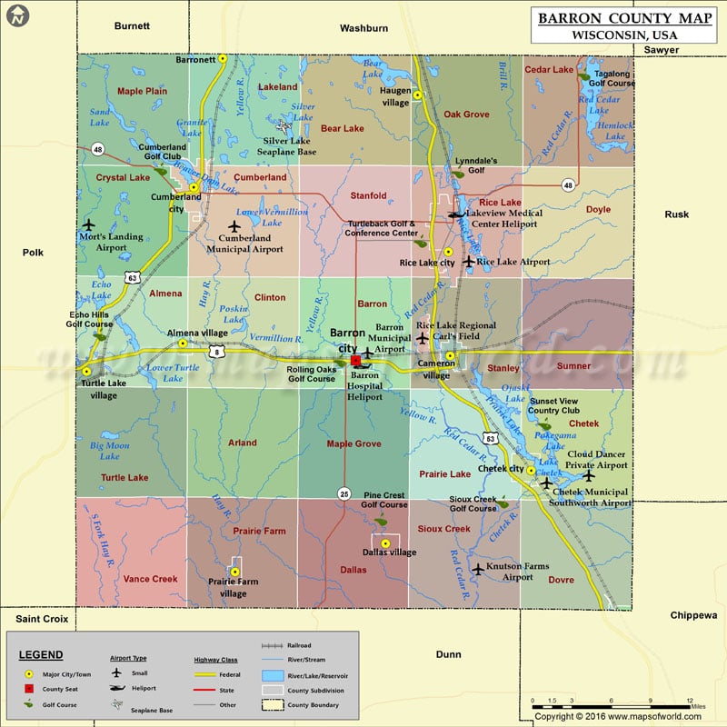 Barron County Map, Wisconsin