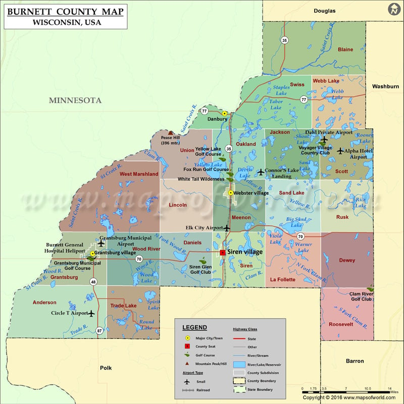 Burnett County Map, Wisconsin